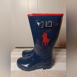 Polo by Ralph Lauren Kids Blue Rain Boots with Red Accents